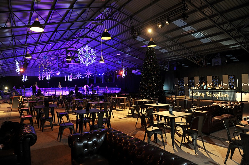 A shot of the Winter Glow Ice Cafe and the huge indoor ice rink.